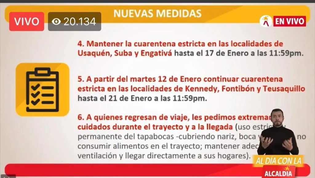 Las localidades de Kennedy, Fontibón y Teusaquillo entrarán en cuarentena estricta.